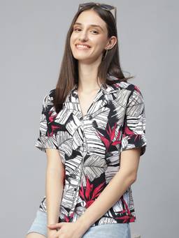 Hancock - Women White Printed Pure Cotton Regular Fit Casual Shirt