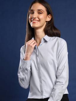 Hancock - Women Light Grey Solid Pure Cotton Regular Fit Formal Shirt