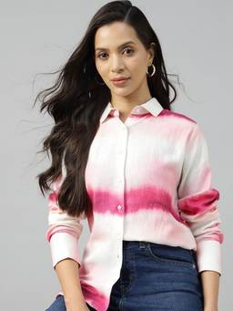 Hancock - Women Comfort Spread Collar Ombre Printed Linen Relaxed Fit Casual Shirt