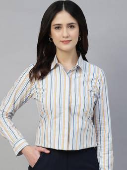 Hancock - Women White Striped Pure Cotton Formal Shirt