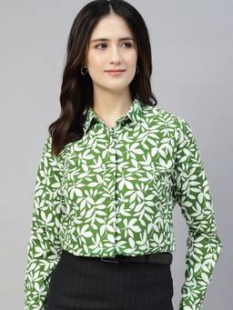 Hancock - Women Green Floral Printed Pure Cotton Formal Shirt