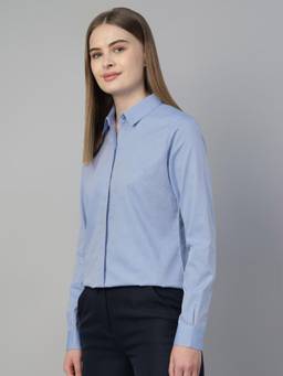 Hancock - Women Blue Pure Cotton Regular Fit Formal Shirt