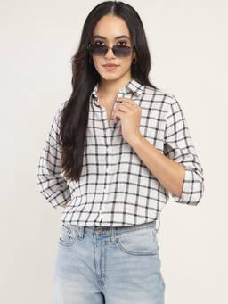 Hancock - Women Checked Pure Cotton Boyfriend Relaxed Fit Formal Shirt