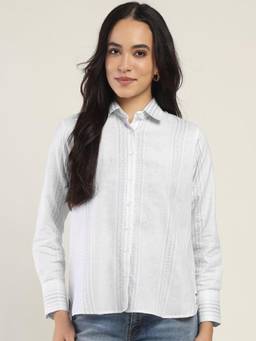 Hancock - Women White Pure Cotton Boyfriend Relaxed Fit Casual Shirt