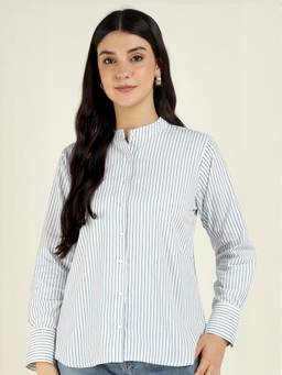 Hancock - Women White Striped Pure Cotton Wrinkle Resistant Oversize Fit Formal Shirt