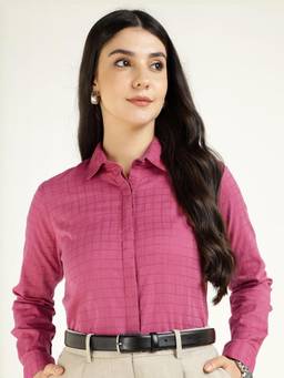 Hancock - Women Pink Checked Pure Cotton Regular Fit Formal Shirt