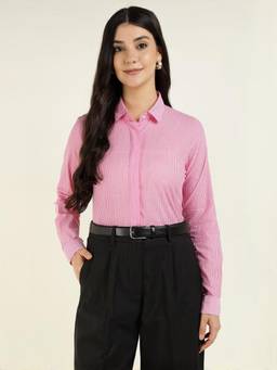 Hancock - Women Pink Striped Pure Cotton Regular Fit Formal Shirt