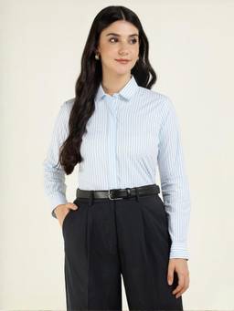 Hancock - Women White Striped Pure Cotton Regular Fit Formal Shirt