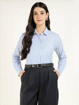 Hancock - Women White Striped Pure Cotton Regular Fit Formal Shirt
