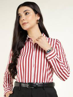Hancock - Women White Striped Pure Cotton Regular Fit Formal Shirt