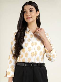 Hancock - Women White Floral Printed Pure Cotton Regular Fit Formal Shirt