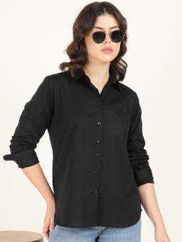 Hancock - Women Black Solid Pure Cotton Oversize Fit Casual Shirt