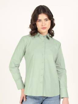 Hancock - Women Sea Green Solid Pure Cotton Oversize Fit Casual Shirt