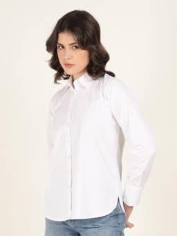 Hancock - Women White Solid Pure Cotton Oversize Fit Casual Shirt