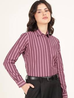 Hancock - Women Burgundy Striped Pure Cotton Formal Shirt