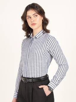 Hancock - Women White Striped Pure Cotton Formal Shirt