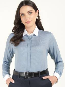 Hancock - Women Blue Regular Fit Pure Cotton Formal Shirt