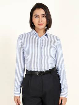 Hancock - Women White Candy Striped Viscose Rayon Shirt