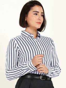 Hancock - Women White Candy Striped Viscose Rayon Shirt