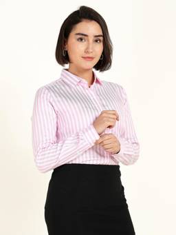 Hancock - Women White Candy Striped Viscose Rayon Shirt