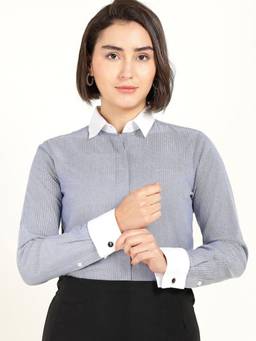 Hancock - Women Bluish Grey French Cuff Pure Cotton Shirt