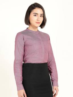 Hancock - Women Maroon Pure Cotton Mandarin Collar Shirt