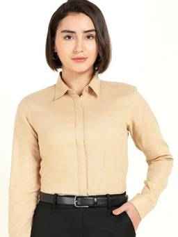 Hancock - Women Beige Solid Linen Shirt