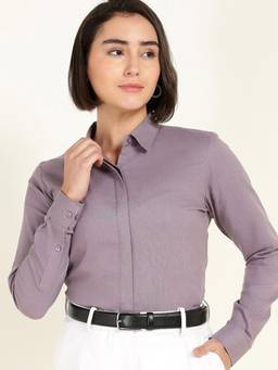 Hancock - Women Purple Solid Linen Shirt