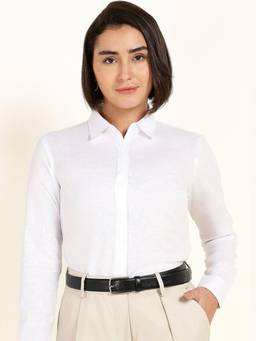 Hancock - Women White Solid Linen Shirt
