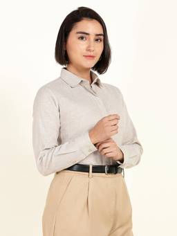 Hancock - Women Beige Striped Linen Shirt