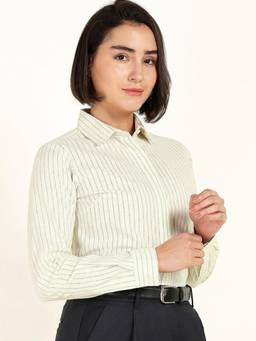 Hancock - Women Lemon Yellow Striped Linen Shirt
