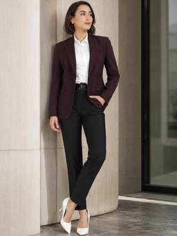 Hancock - Women Purple Solid Slim Fit Single Breasted Blazer With Trousers