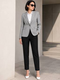Hancock - Women Grey Solid Slim Fit Single Breasted Blazer With Trousers
