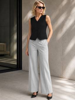 Hancock - Women Black Solid Slim Fit Single Breasted Waistcoat With Trousers