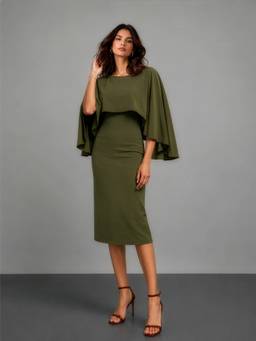 Cove and Lane - Olive Crepesway Cape Dress