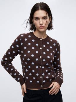 Outzidr - Brown Polka Dotted Button Down Cardigan