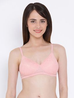 Clovia - Lace Solid Lightly Padded Full Cup Wire Free Everyday Bra - Light Pink