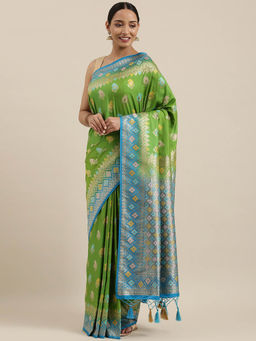 Mimosa - Kanchipuram Style Art Silk Saree Olive Green With Unstitched Blouse