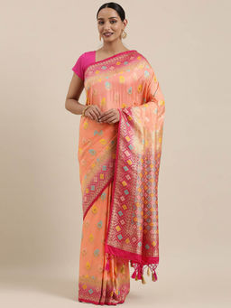 Mimosa - Kanchipuram Style Art Silk Saree Pink With Unstitched Blouse