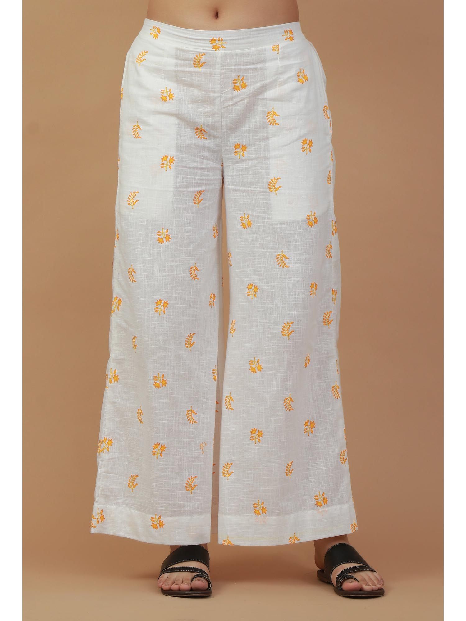 tjori White Handblock Printed Cotton Palazzo-picture-23