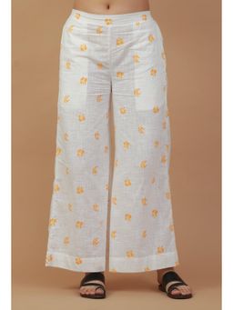 Tjori - White Handblock Printed Cotton Palazzo