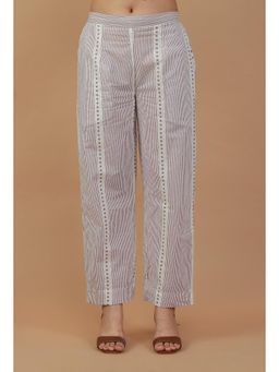 Tjori - Lavender Striped Printed Cotton Straight Pants