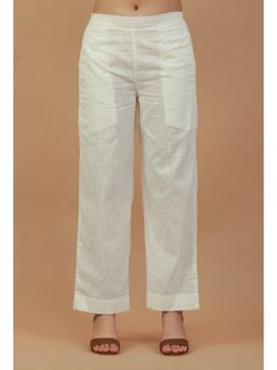 Tjori - Solid White Straight Cotton Pants