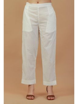 Tjori - White Cotton Straight Pants