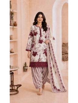 JAIMINI - Women's Maroon Cotton Printed Kurta with Pant & Dupatta