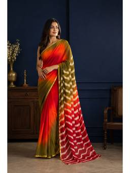 Geroo Jaipur - Women's Multi-Colour Chiffon Ombre Saree
