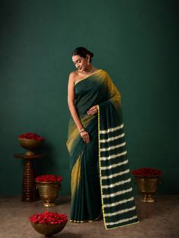 Geroo Jaipur - Women's Green Chiffon Ombre Saree