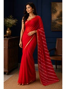 Geroo Jaipur - Women's Red Chiffon Ombre Saree