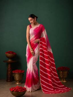 Geroo Jaipur - Women's Pink Chiffon Ombre Saree