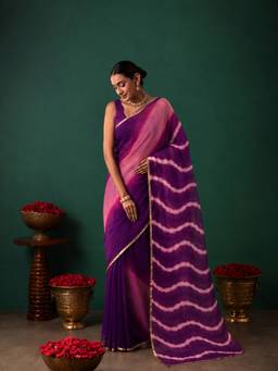 Geroo Jaipur - Women's Purple Chiffon Ombre Saree